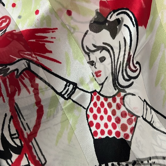 π1950s-Themed Girls Decorating Christmas Tree Scarf | Festive | Oblong 19βx69β - Picture 11 of 17